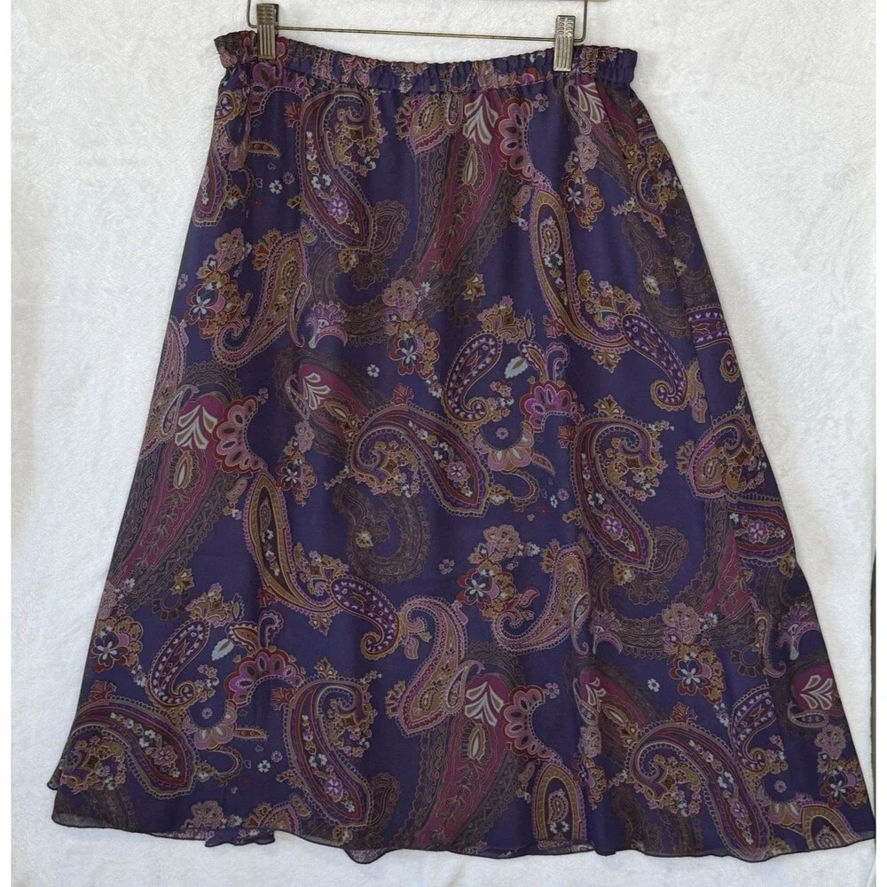 Coldwater Creek‎ Reversible Purple Chiffon Paisley Skirt Flowy Women's PM Petite